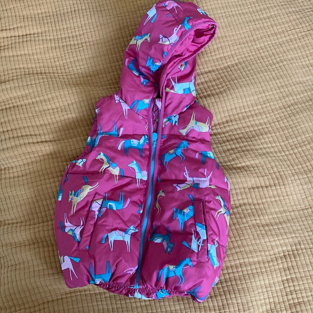 Joules equestrian print puffy hooded vest